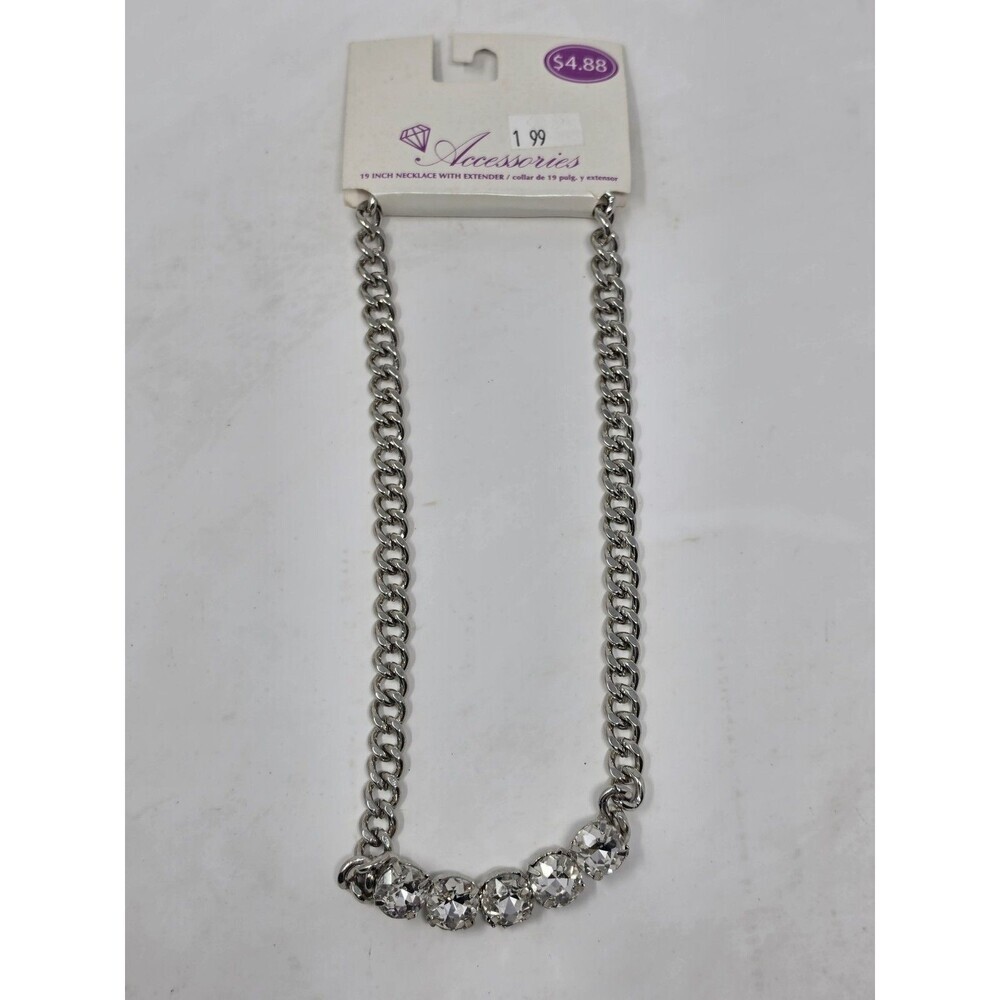 5 Large 7/16” Rhinestones statement necklace 19" very Large 3/8” Chain Bling